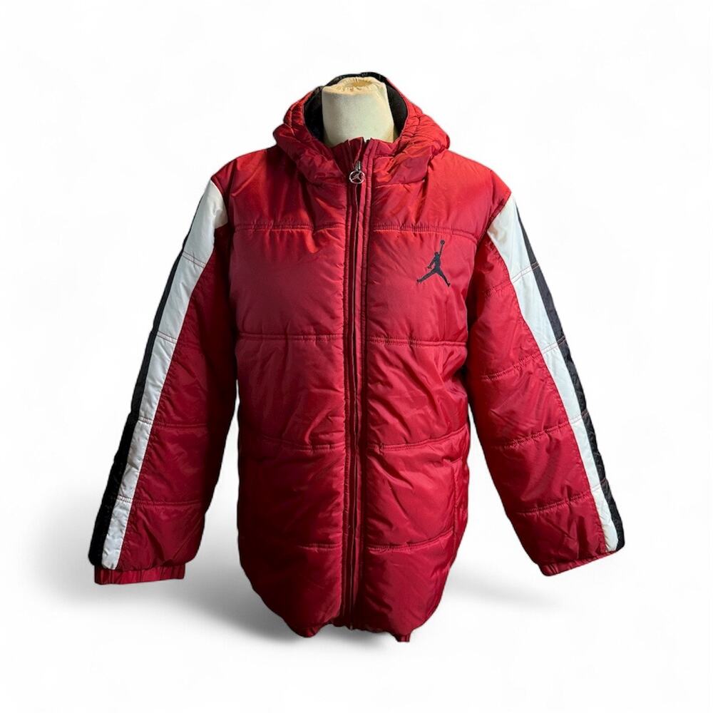 Nike Jordan Jumpman Hooded Puffer Jacket, Vintage, Red White Black, Youth XL